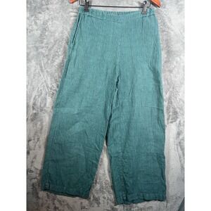 Gudrun Sjoden Linen Pants Womens Medium 29x29 Green Stripe Wide Leg Textured